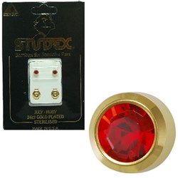 Birthstone Studs - Reg Bezel Gold - July / Ruby